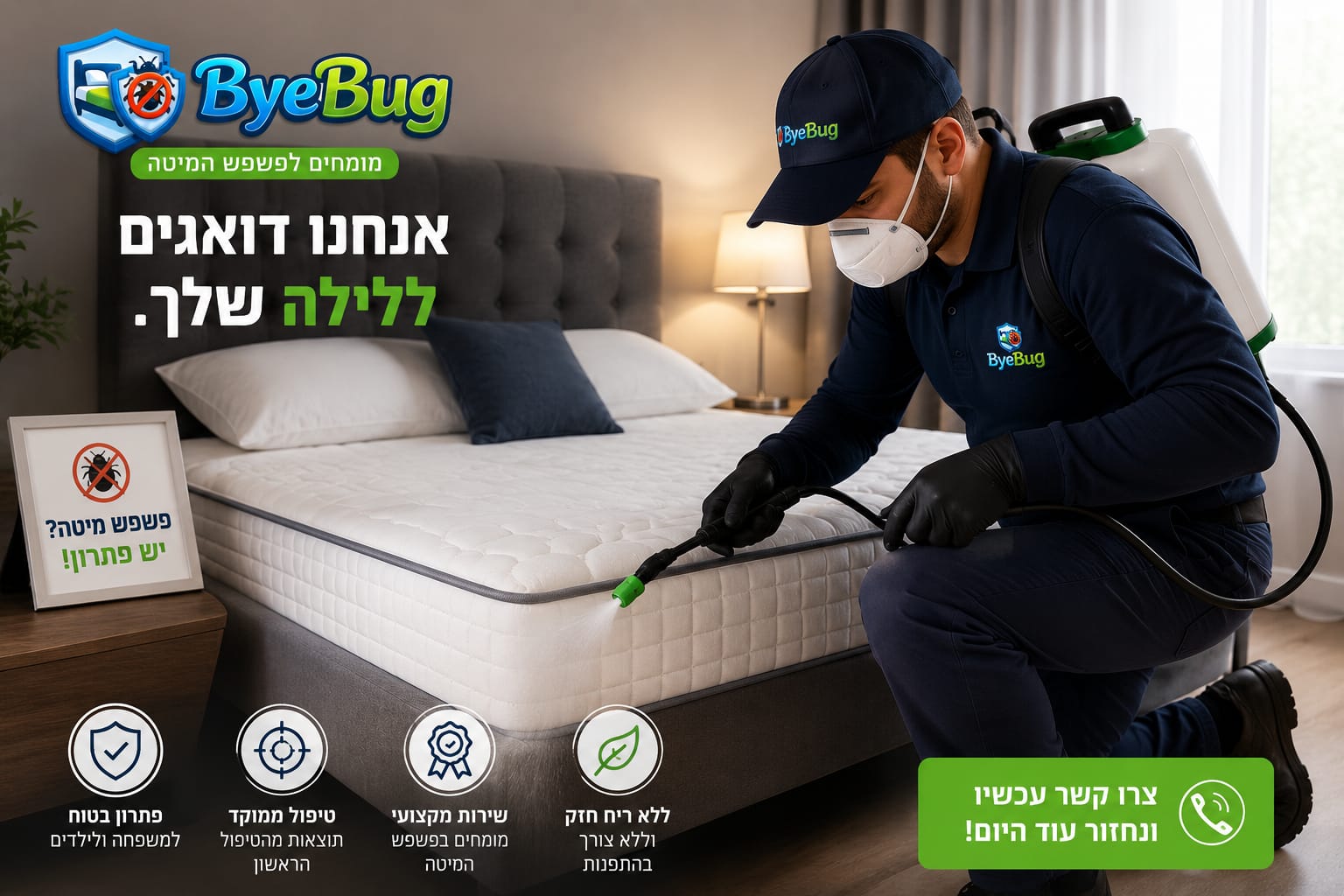 טכנאי ByeBug מטפל במזרן – הדברת פשפש מיטה מקצועית